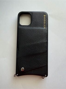 Bandolier Black Leather iPhone Case with Gold Logo. Fits iPhone 11 Pro Max